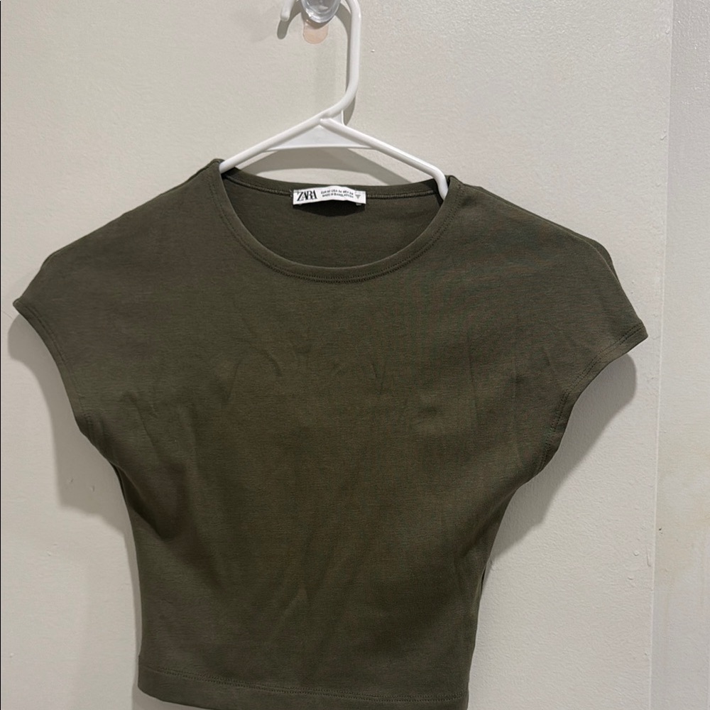 Zara Green Fitted Crop T-Shirt